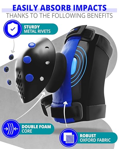 Image of SKATEWIZ Kids Knee Pads and Elbow Pads Set - Wrist Guards for Skateboarding - Smash - Size M /L Blue Black - Skating Protective Gear, Roller Skates, Skateboard - Ice Skating Kids