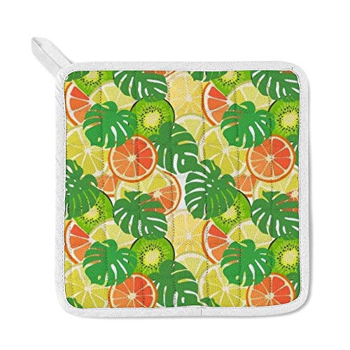 Top Carpenter Polyester Insulation Kitchen Oven Mitts Potholder Apron 3Pcs Set Leaves And Tropical Fruits Non Slip Heat Resistant Gloves For Baking Cooking Bbq #TOP2