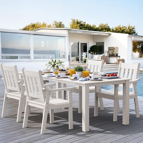 Image of YEFU Patio Dining Chairs Set of 4: All Weather Outdoor Dining Chairs with Wide Curved Seat and Backrest - Outdoor Furniture Plastic for Outside Backyard /Garden /Porch /Deck 350lbs Capacity White