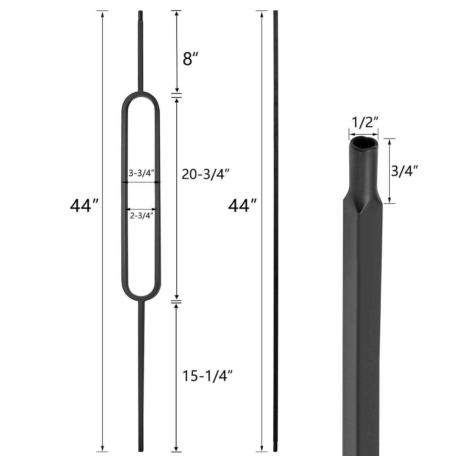 Deck Balusters, 10 Pack Wrought Iron Balusters, 1/2" Deck Railing Stair Metal Deck Spindles, Staircase Baluster W/ 20 Pack Iron Baluster Shoes (5 Straight +5 Single Oval)