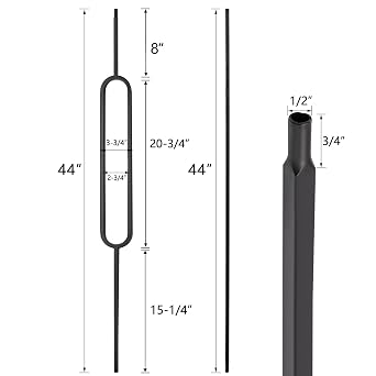 Deck Balusters, 10 Pack Wrought Iron Balusters, 1/2 Deck Railing Stair Metal Deck Spindles, Staircase Baluster W/ 20 Pack Iron Baluster Shoes (5 Straight +5 Single Oval)