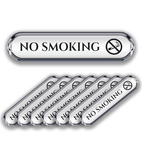 No Smoking Faux Chrome Decals – 8 Pack, 1” x 5” Premium Metallic Looking Vinyl Stickers for...