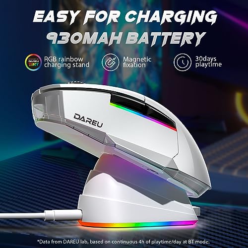 DAREU A955 Wireless Gaming Mouse with RGB Charging Dock: Tri-Mode 2.4G/USB-C/BT Mouse Up to 12K DPI Optical Sensor -KBS II Buttons Fully Programmable- 120 Hr Battery - Image 6