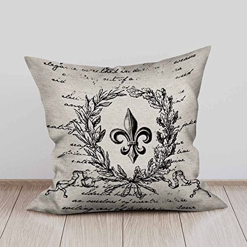 Beabes Cushion Covers Retro Letter Paper Fleur De Lis Vintage Style Square Soft,Pillow Cases Decor For Couch Bedroom Sofa Living Pack Of 2 Size 18X18 Inch #TOP2