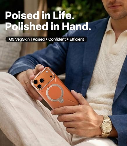 Image of TORRAS Q3 VegSkin for iPhone 17 Pro Max Case Leather, 360 Spin Magnetic Stand, Fit for MagSafe, Camera Control, Shockproof Premium Organic Silicone Leather Case for iPhone 17 Pro Max, Burnt Orange