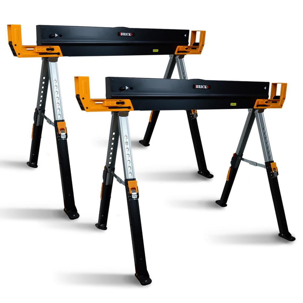 Lot de 2 tréteaux d'atelier métalliques pliables et téléscopiques - Charge max 1180kg