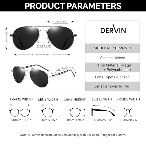 Image of Dervin Unisex Adult Polarized Aviator Sunglasses