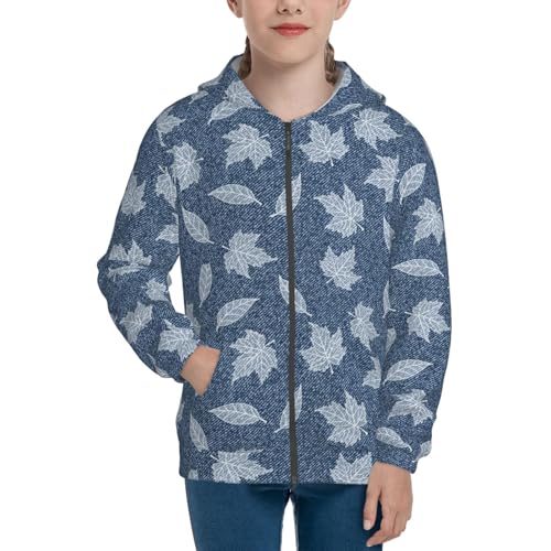 Elegant Maple Leaf Denim Kids Pullover Hoodies Boys Zip Up Sweatshirts Girls Athletic Clothes with Pocket3