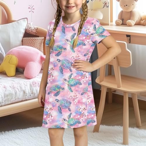 Girl Axolotl Star Dress Causal Short Sleeve Swing Dress for Kids Summer Cute Dresses Loose Axolotl Clothes3