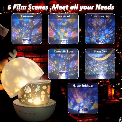 Bébé Veilleuse Projecteur,SIMSPEAR Lampe de Projecteur avec 8 Chansons,6 Films de Projection,LED Enfant Veilleuse Lampe Musicale et Lumineuse 360°Rotation pour Noël,Anniversaire pour Enfants - Image 5