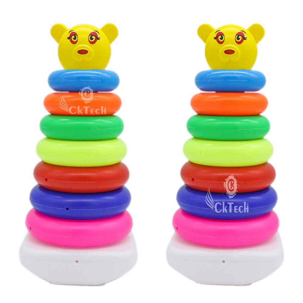 CkTech Combo Pack of 2 Smiley Stacking Colouring Teddy Rings for Kids 7 pcs Multi Color, Stacking Toy 7 Combo - malticolor
