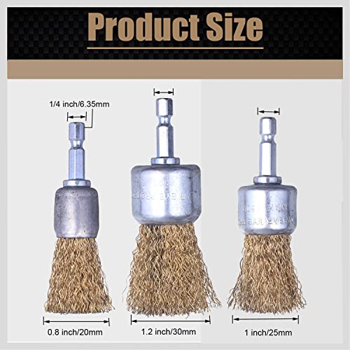 Wenora 9 Pack Wire Brush End Brush Set, Wire Brush For Drill 1/4 Inch Hex Shank Arbor 0.012" Brass Coated Crimped Wire Wheel, Paint-Surface And Small Spaces Can Be Treated #TOP1