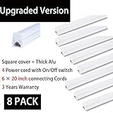 (Pack of 8) Hypergiant LED T5 Integrated Single Fixture, 4FT, 2200lm, 4000K (Daylight Glow), 20W, Utility Shop Light, Ceiling and Under Cabinet Light, Corded electric with built-in ON/OFF switch