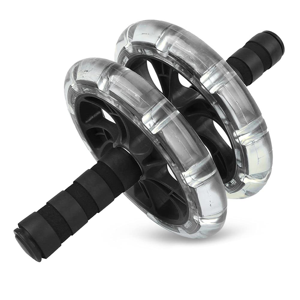 Rodillo de fitness con rodamiento, equipo de entrenamiento abdominal, diseño ABS de 2 ruedas con asas antideslizantes y rodillera, deslizadores centrales para movimiento de rango
