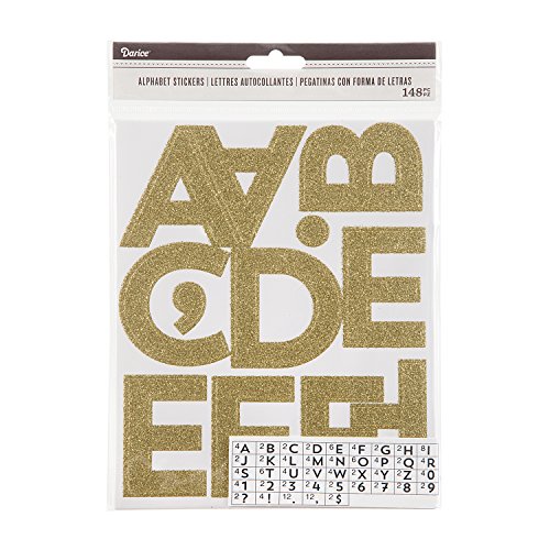 Darice Glitter Gold Alphabet Adhesive Backed Stickers, 148 Piece