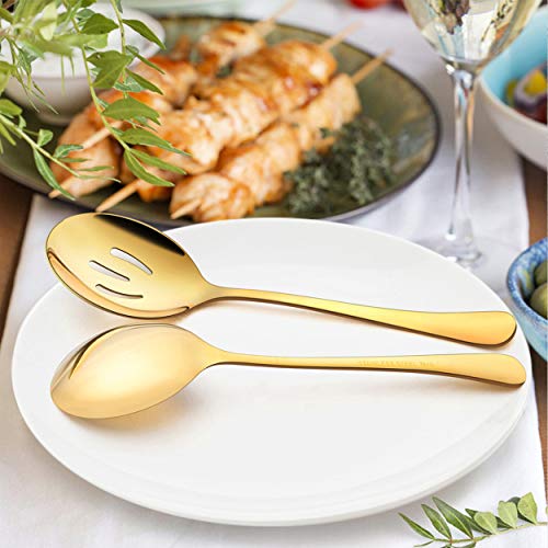 Lianyu 6 Pack Large Gold Serving Spoons Set, 3 Gold Serving Spoons, 3 Gold Slotted Serving Spoons, 9.8Inch Stainless Steel Serving Utensils For Party Buffet Restaurant Dinner Catering, 9.8 Inch #TOP2