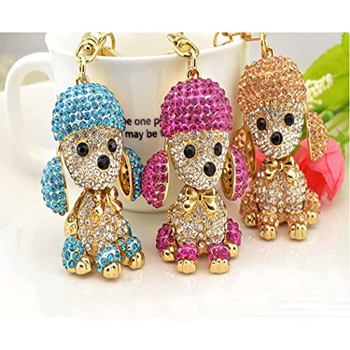 Shining crown süßer Hund Strass Schlüsselanhänger für Frauen funkelnde Legierung Taschen-Geldbörsen-Dekorationsanhänger Charm-Auto-Schlüsselanhänger süßes Taschenzubehör (Champagner)