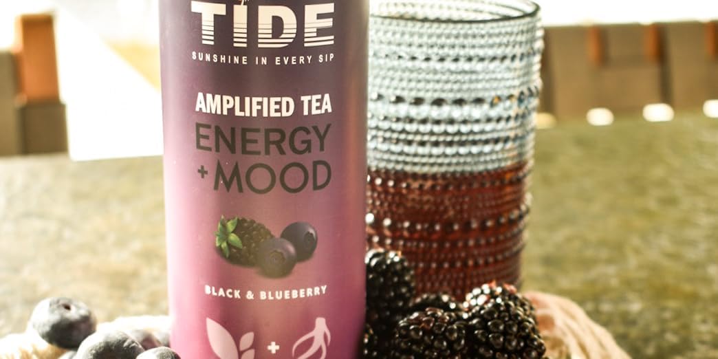 TIDE Yaupon Tea Premium Brewed Clean Energy with 125mg Caffeine - Ginseng Health Drink - Organic Fruit Juice & Green Tea - Healthy Morning Boost Beverage, Low Calorie, 12 pack (12 oz, Black and Blueberry)