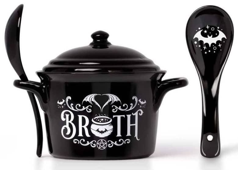 Bol à soupe Bat Broth vaisselle Halloween noire avec grande cuillère