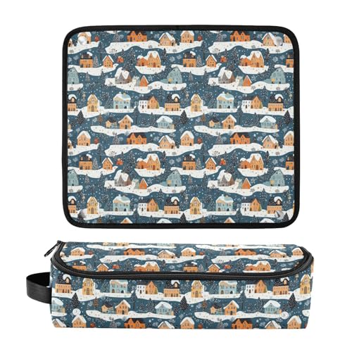Bolsa de viaje para herramientas de cabello con decoración navideña y estera resistente al calor para planchas, rizadores, cepillos y accesorios de cuidado capilar miniatura 3