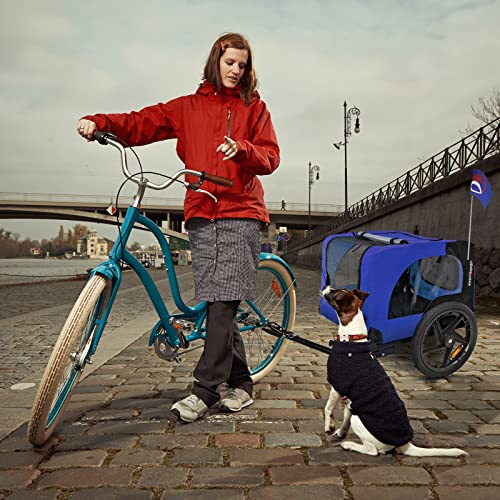 Hundeanhänger für Fahrrad, Fahrradanhänger für Hunde, inkl. Fahne und Gurt, klappbar und leicht im Kofferraum verstaubar, in den Farben: Rot, Sand, Minzgrün, Violettblau, Militärblau, Militärgrün