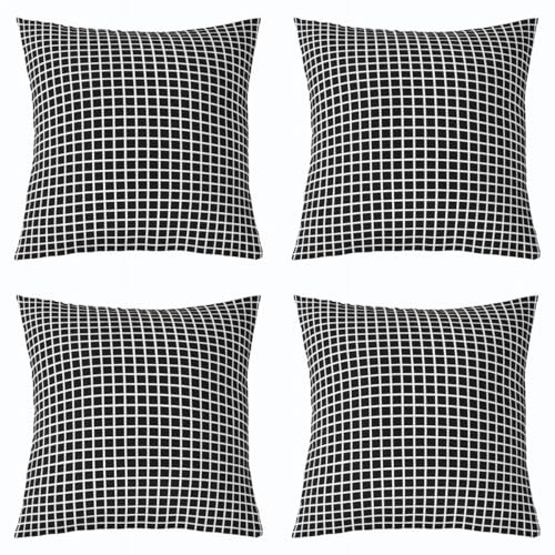 Loussiesd Juego de 4 fundas de almohada decorativas a cuadros en blanco y negro con líneas geométricas, fundas de cojín para sofá, cama, decoración del hogar, 50 x 50 cm