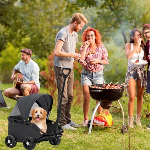 Klappbarer Mini-Hundewagen für Mini-Haustiere,Multifunktionaler Klappbarer Tierwagen mit Sonnenschutz Teleskopgriff,Doggie Wagon mit 4er 360°Drehrädern Inkl,für kleine Hunde Katzen bis 10kg(Schwarz)