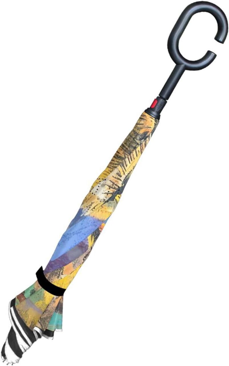 Bee Crayon Drawing Inverted Umbrellas for Rain Windproof Reverse Upside Down Golf Umbrella with C-shape Handle for Men Women