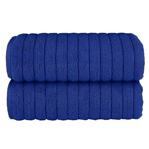 Image of Elegant Comfort 100% Turkish Cotton Corduroy Ribbed Luxury Soft 2 Pack Bath Towels 27 x 54 Inch - Ultra Plush, Absorbent, Quick Dry, Hotel Spa Quality Towels for Bathroom Essentials, Royal Blue