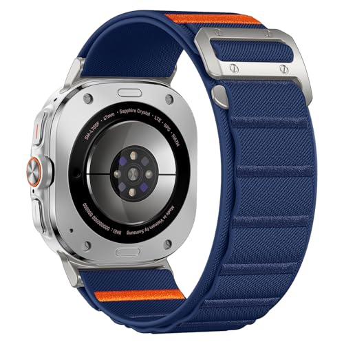 Image of Bandletic Rugged Nylon Compatible with Samsung Ultra Watch Band for Men, Stretchy Soft Wide Sport Loop Strap with G-Hook Compatible with Galaxy Watch Ultra Bands 47mm 2025 /2024, Titanium Buckle, Blue