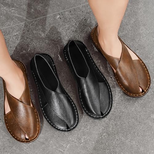 Soulario Leather Sandals for Men, Mens Dress Sandals, Summer Slip-On Lightweight Flat Sole, Non-Slip Breathable3