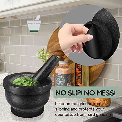 Flexzion Granite Mortar And Pestle Set - Solid Granite Stone Grinder Bowl Holder 5.5 Inch For Guacamole, Herbs, Spices, Garlic, Kitchen, Cooking, Medicine #TOP5