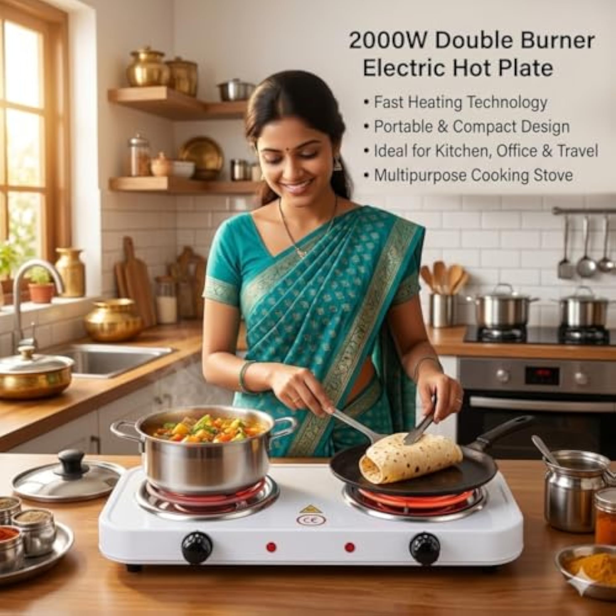 Electric Double 2000W Burner Hot Plate, Portable Cooking Heater