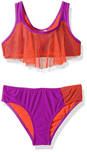 Big Chill Girls' MESH Overlay 2PC, Purple Flower, 10/12