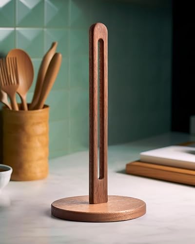 KitchLife Soporte para toallas de papel de madera de acacia, se adapta a rollos jumbo, organizador de soporte dispensador de toallas de papel