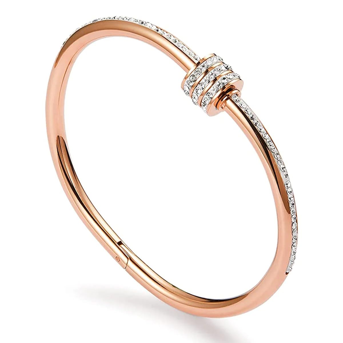 Myjewel Studded Lock Cubic Zirconia - 18K Rose Gold Stainless Steel Openable Kada Bangle for Women (B0CCDMHMYX) Amazon Price History, Amazon Price Tracker