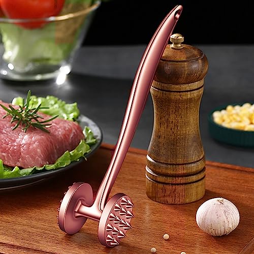 Image of Heavy Duty Metal Meat Tenderizer Stainless Steel Hammer Mallet Double-Sided Design Kitchen Tool Grip Handle Meat Pounder Hammer for Beef, Fish, Chicken Breasts, Steak, Kitchen Cooking (Round, Plain)