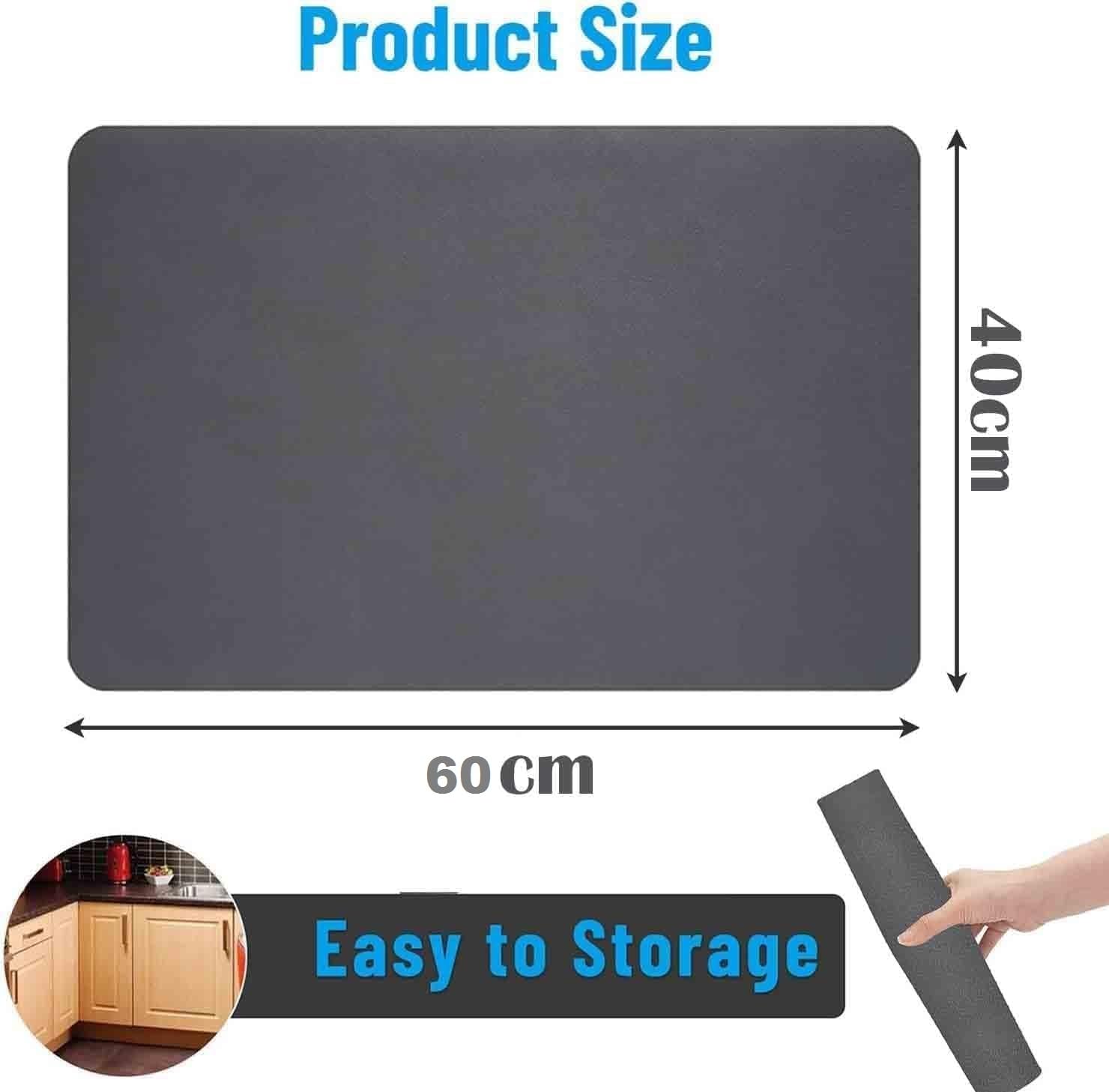 GaxQuly Kitchen Utensil Dish Drying Mat | Quick Dry Water Absorbent mat | Placemat for Dish Drying with Non-Slip Rubber Backed | Super Draining Mat for Kitchen (40 x 60 cm) 1