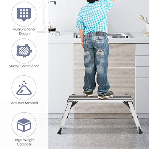 Giantex Aluminum Platform Non-Slip Folding Work Bench Drywall Stool Ladder 330lbs Capacity