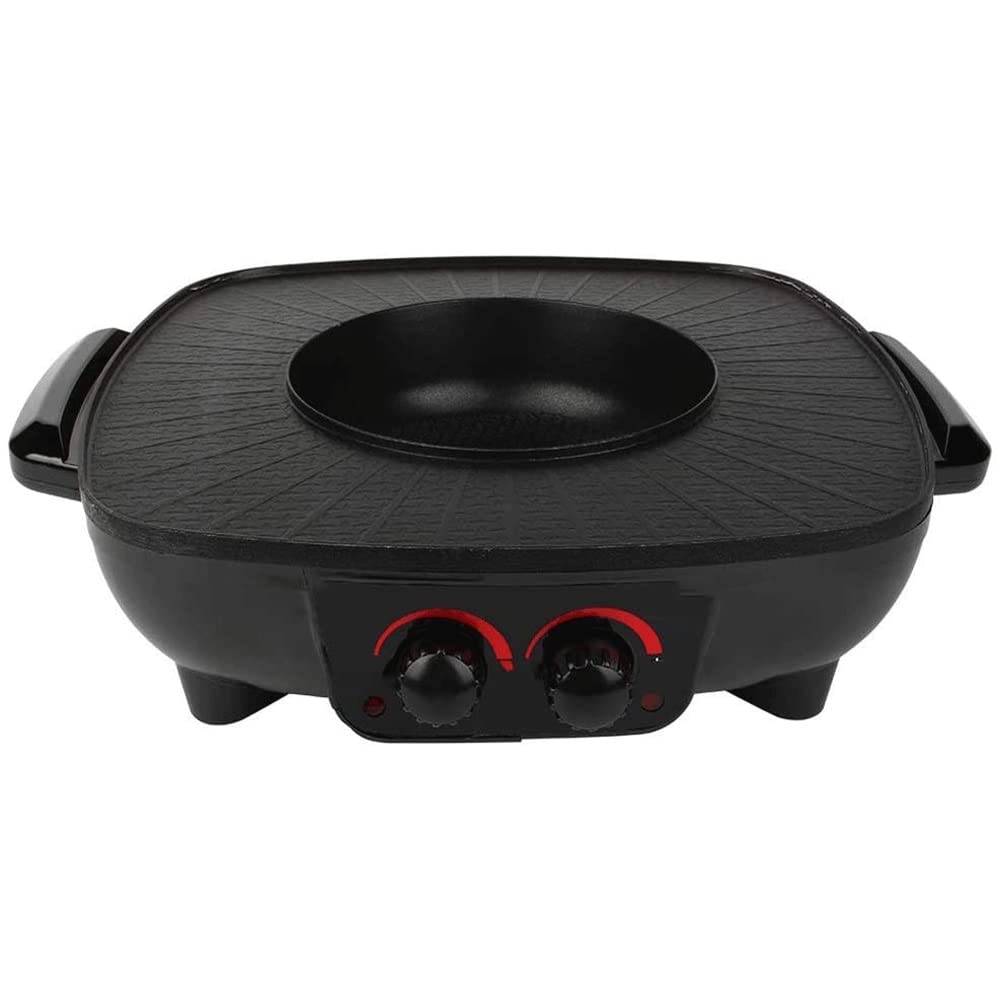 GeRRiT Electric Grill with Hot Pot, 2 in 1 Indoor Non-Stick Electric Hot Pot and Griddle for Korean BBQ, Steaks, Shabu Shabu and Noodles, Independent Fast Heating