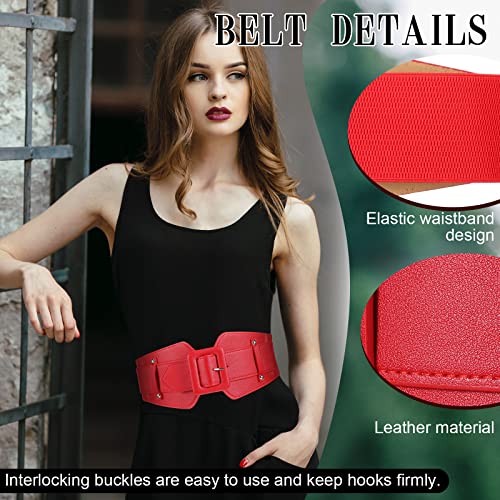 Geyoga Women Wide Belt For Dresses Women Dress Belt Stretchy Cinch Belt Corset Belt Retro Chunky Buckle Belts (Black, Red) #TOP3