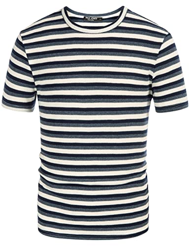 PaulJones Camiseta deportiva de manga corta para hombre, transpirable, ajustada, Blanco y azul oscuro., S Cover