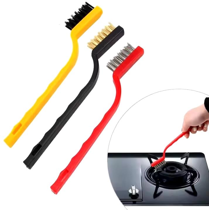 3 Pcs Mini Wire Brush Set Steel Brass Nylon Brushes Cleaning Polishing Detail Metal Rust Clean Tools Home Kitchen Kit 3