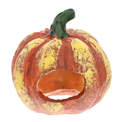 LIOOBO Fish and Shrimp Hideout House Terrarium Decor Betta Fish Cave Hideout Betta Toys Glass Animals Pumpkin Cave Halloween Decor Ornaments for Tanks Aquarium Resin Rock