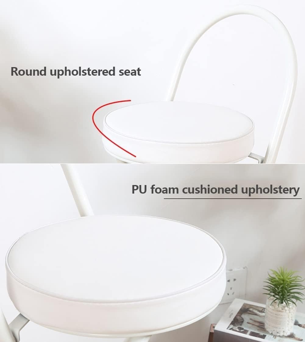 White Folding Kitchen Bar Stool with Steel Back Counter Height Bar Chair for Pub Shop Cafe Portable Round(Counter 65cm/26)