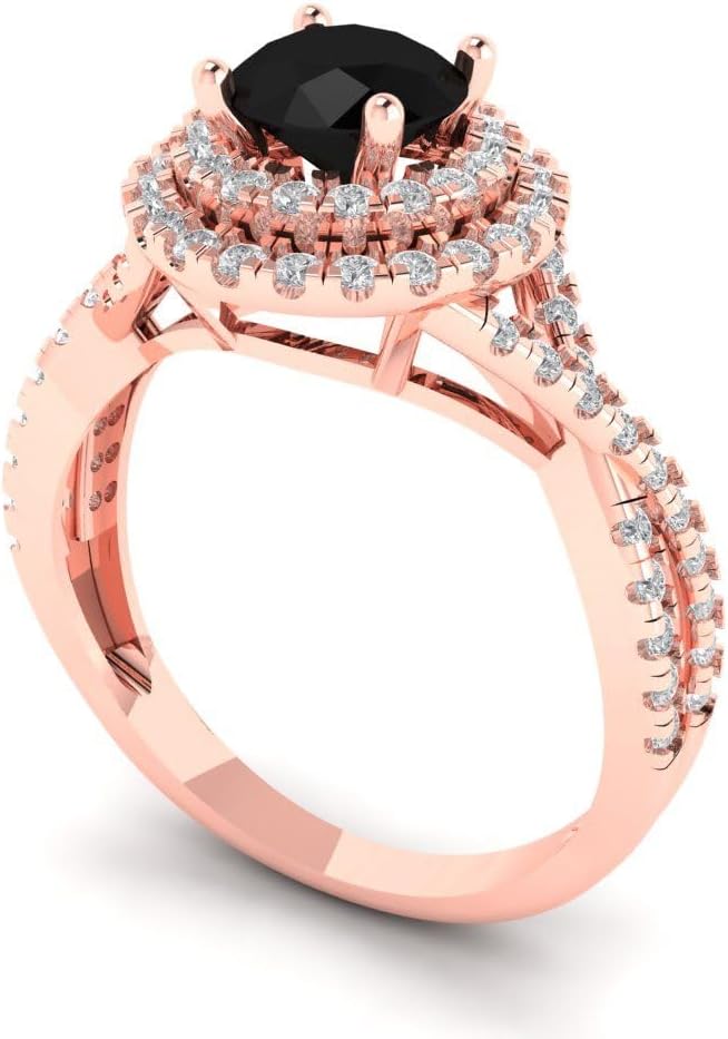 Clara Pucci 1.3125 cttw Onyx 14K Rose Gold Solitaire with Accents Ring for Women - Cocktail Statement Fashion Jewelry Gift (6mm, Round Cut) - Image 2