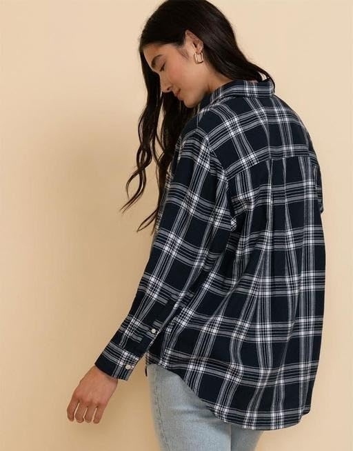 Image of Women Casual Check Shirt Cotton Long Sleeve Stylish Checked Pattern Fashion Clothing