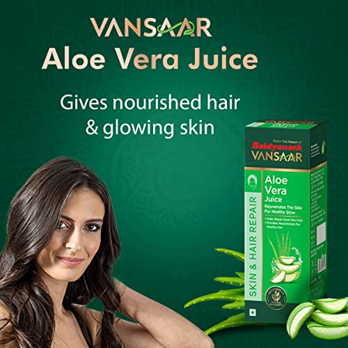 Image of Baidyanath Vansaar Get Gorgeous Combo - Aloe Vera Juice (1Ltr) rejuvenates the skin & Kumkumadi Ayurvedic Beauty Oil (30 ml) treats scars & brightens the skin