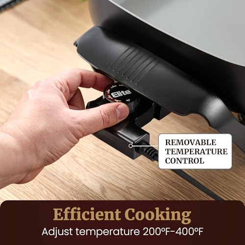 Image of Elite Gourmet 12 inch x 12 inch x 3 inch Ceralast PFAS Free Ceramic Electric Skillet, Dishwasher Safe, Xtra Deep Dish, Rapid Heat 1200W, Black