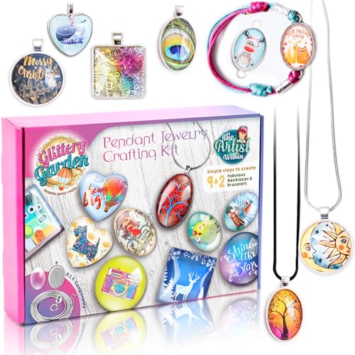 Product Image of the Glittery Garden Girls Jewelry Making Kit. Best Necklace Pendant & Bracelet Crafting Set with Glass Beads & Charms. Fashion Accessories, Arts Crafts Supplies. Birthday Gift